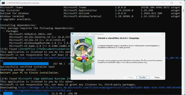 Automatikus telepítés futtatása a parancssorban