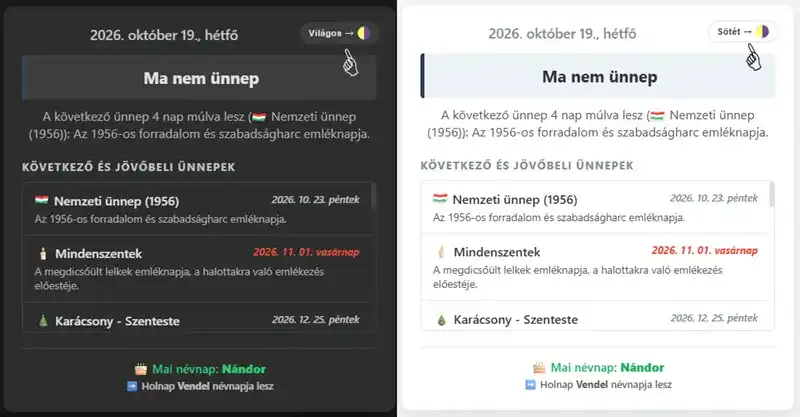 Magyar naptár felülete